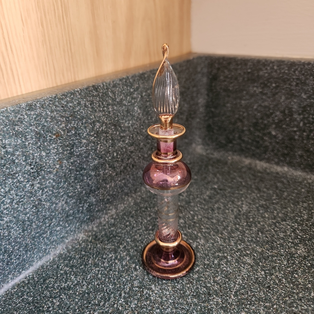 Elegant Purple and Gold Decorative Glass Bottle